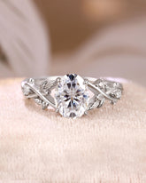 SENNA Crossed Leaves Oval Moissanite Engagement Ring